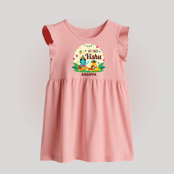 My First Vishu Baby BABY FROCK – Krishna Vishu Celebration Theme - BABY PINK - 0 - 3 Months Old (Chest 17")