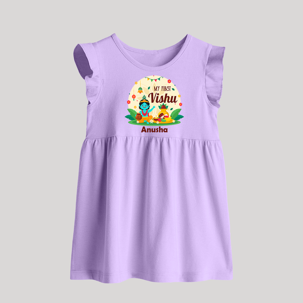 My First Vishu Baby BABY FROCK – Krishna Vishu Celebration Theme - LILAC - 0 - 3 Months Old (Chest 17")