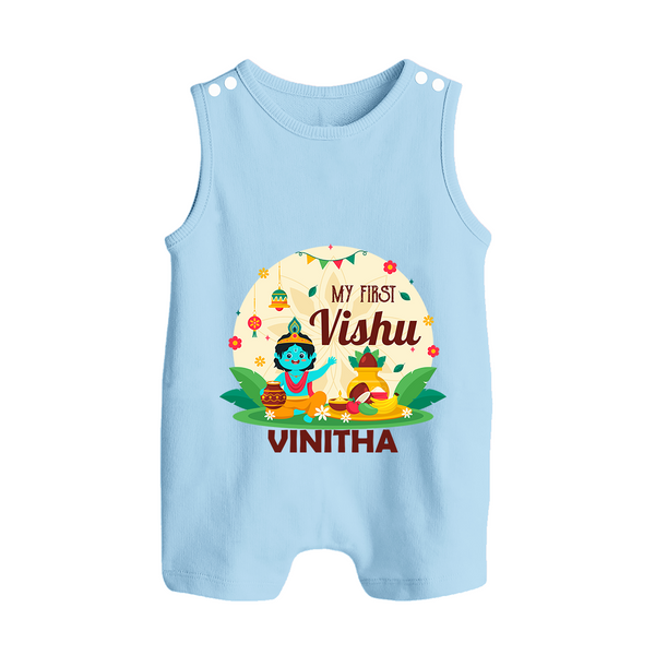 My First Vishu Baby BUTTON ROMPER – Krishna Vishu Celebration Theme - BABY BLUE - New Born (Chest 18")