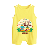 My First Vishu Baby BUTTON ROMPER – Krishna Vishu Celebration Theme - PASTEL YELLOW - New Born (Chest 18")
