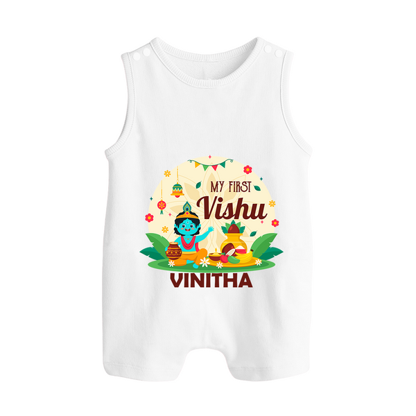 My First Vishu Baby BUTTON ROMPER – Krishna Vishu Celebration Theme - WHITE - New Born (Chest 18")