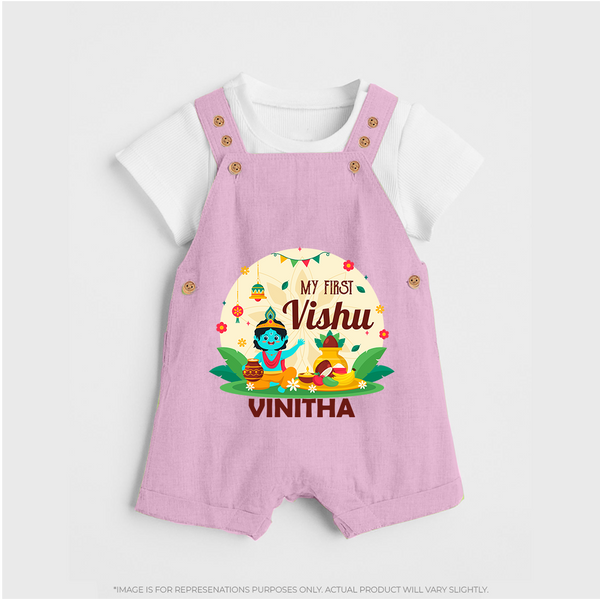 My First Vishu Baby DUNGAREE – Krishna Vishu Celebration Theme - BABY PINK - 0 - 5 Months Old (Chest 18")