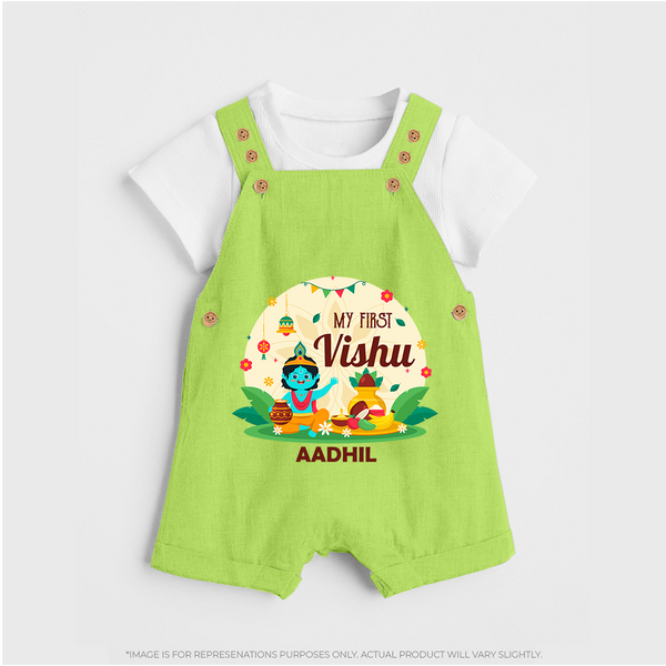 My First Vishu Baby DUNGAREE – Krishna Vishu Celebration Theme - GREEN - 0 - 5 Months Old (Chest 18")