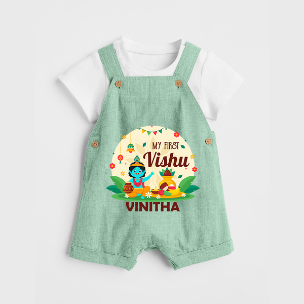 My First Vishu Baby DUNGAREE – Krishna Vishu Celebration Theme - MINT GREEN - 0 - 5 Months Old (Chest 18")