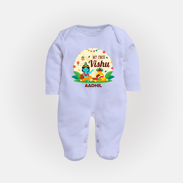 My First Vishu Baby FULL BODY SUIT – Krishna Vishu Celebration Theme - BABY BLUE - New Born (Chest 7.5")