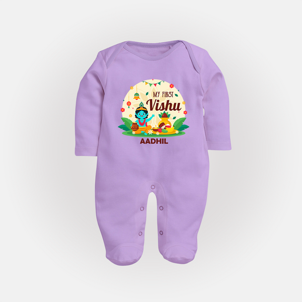 My First Vishu Baby FULL BODY SUIT – Krishna Vishu Celebration Theme - LILAC - New Born (Chest 7.5")