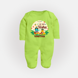My First Vishu Baby FULL BODY SUIT – Krishna Vishu Celebration Theme - LIME GREEN - New Born (Chest 7.5")