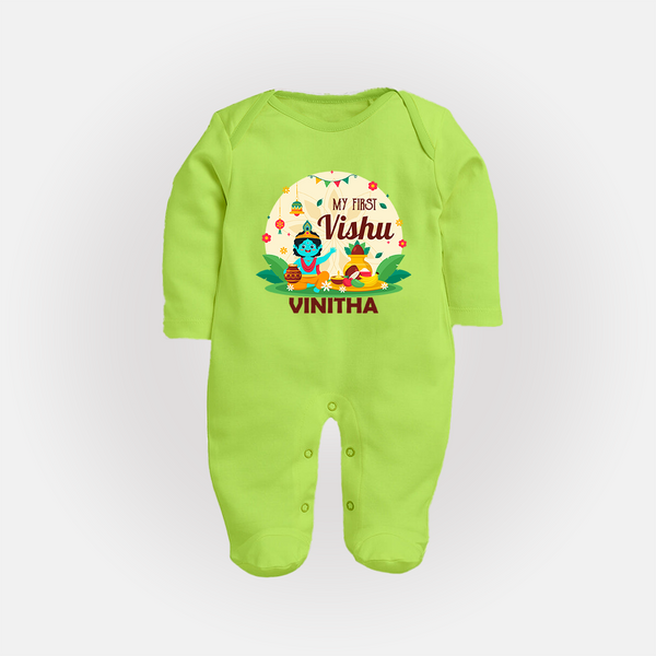 My First Vishu Baby FULL BODY SUIT – Krishna Vishu Celebration Theme - LIME GREEN - New Born (Chest 7.5")
