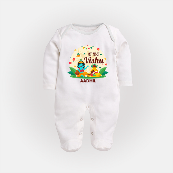 My First Vishu Baby FULL BODY SUIT – Krishna Vishu Celebration Theme - WHITE - New Born (Chest 7.5")