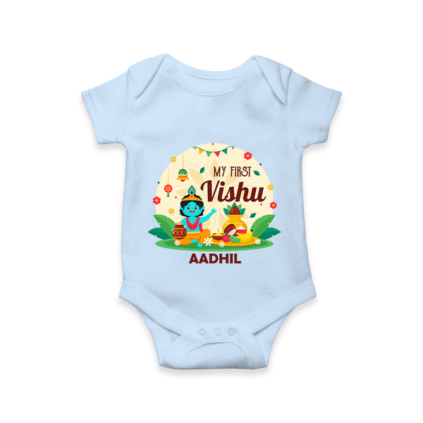 My First Vishu Baby Romper – Krishna Vishu Celebration Theme - BABY BLUE - New Born (Chest 14")