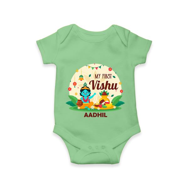 My First Vishu Baby Romper – Krishna Vishu Celebration Theme - GREEN - New Born (Chest 14")