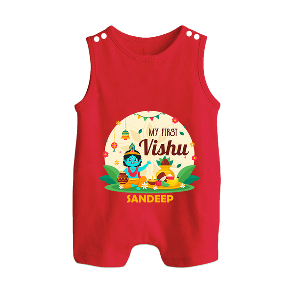 My First Vishu Baby BUTTON ROMPER – Krishna Vishu Celebration Theme - RED - New Born (Chest 18")