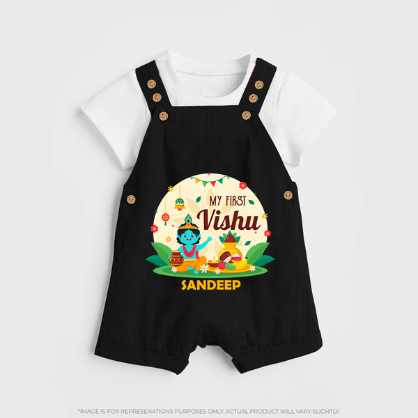My First Vishu Baby DUNGAREE – Krishna Vishu Celebration Theme - BLACK - 0 - 5 Months Old (Chest 18")