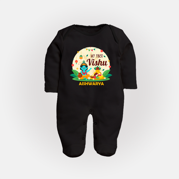 My First Vishu Baby FULL BODY SUIT – Krishna Vishu Celebration Theme - BLACK - New Born (Chest 7.5")