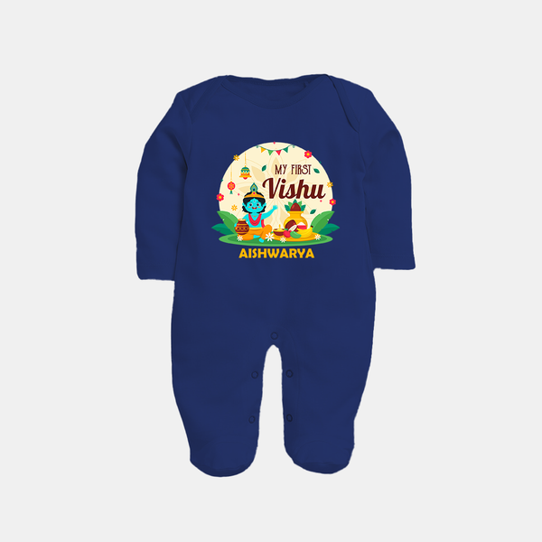 My First Vishu Baby FULL BODY SUIT – Krishna Vishu Celebration Theme - NAVY BLUE - New Born (Chest 7.5")