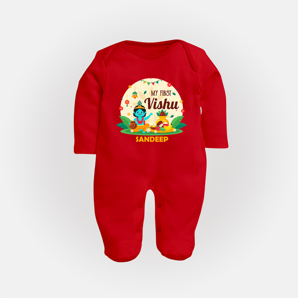 My First Vishu Baby FULL BODY SUIT – Krishna Vishu Celebration Theme - RED - New Born (Chest 7.5")