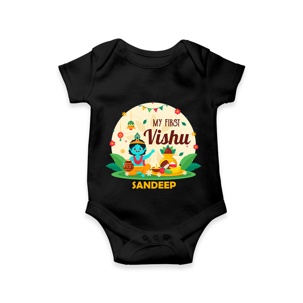 My First Vishu Baby Romper – Krishna Vishu Celebration Theme - BLACK - New Born (Chest 14")
