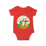 My First Vishu Baby Romper – Krishna Vishu Celebration Theme - RED - New Born (Chest 14")