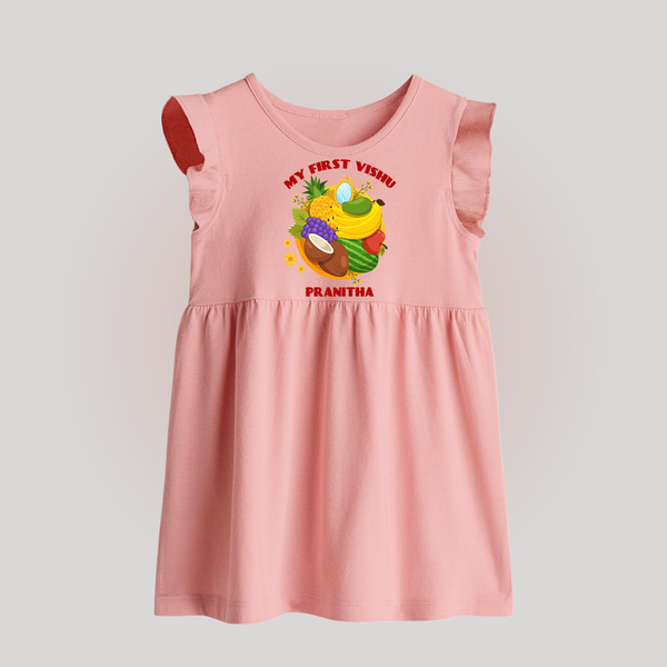My First Vishu Baby BABY FROCK – Vishu Fruits & Kani Theme - BABY PINK - 0 - 3 Months Old (Chest 17")