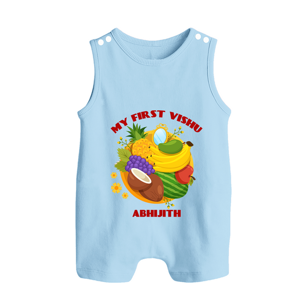 My First Vishu Baby BUTTON ROMPER – Vishu Fruits & Kani Theme - BABY BLUE - New Born (Chest 18")