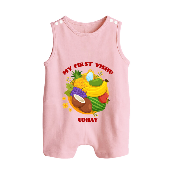 My First Vishu Baby BUTTON ROMPER – Vishu Fruits & Kani Theme - BABY PINK - New Born (Chest 18")
