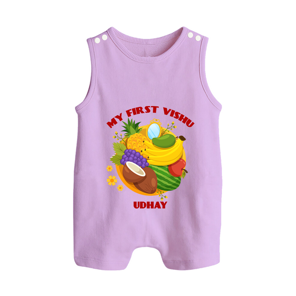 My First Vishu Baby BUTTON ROMPER – Vishu Fruits & Kani Theme - LILAC - New Born (Chest 18")