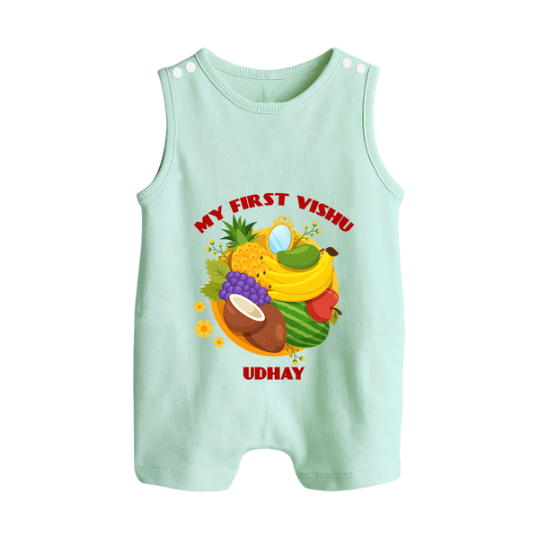 My First Vishu Baby BUTTON ROMPER – Vishu Fruits & Kani Theme - MINT GREEN - New Born (Chest 18")