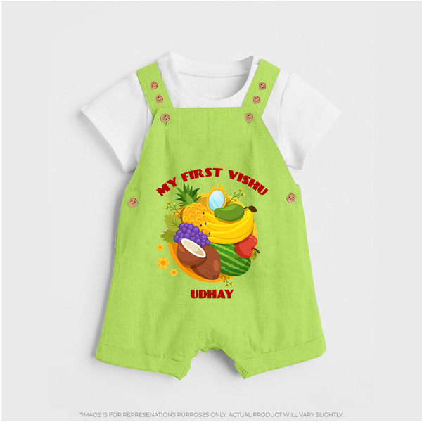 My First Vishu Baby DUNGAREE – Vishu Fruits & Kani Theme - GREEN - 0 - 5 Months Old (Chest 18")