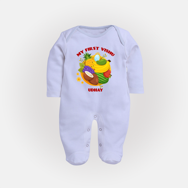 My First Vishu Baby FULL BODY SUIT – Vishu Fruits & Kani Theme - BABY BLUE - New Born (Chest 7.5")
