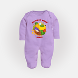My First Vishu Baby FULL BODY SUIT – Vishu Fruits & Kani Theme - LILAC - New Born (Chest 7.5")