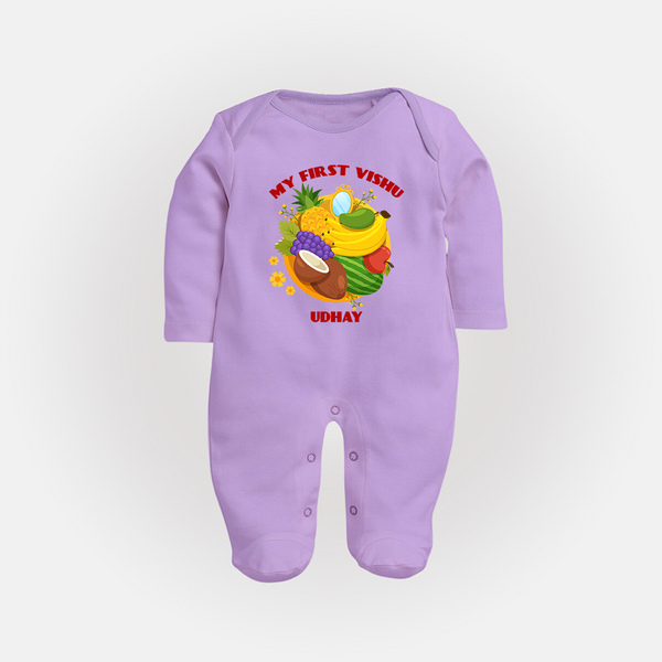 My First Vishu Baby FULL BODY SUIT – Vishu Fruits & Kani Theme - LILAC - New Born (Chest 7.5")