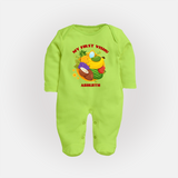 My First Vishu Baby FULL BODY SUIT – Vishu Fruits & Kani Theme - LIME GREEN - New Born (Chest 7.5")
