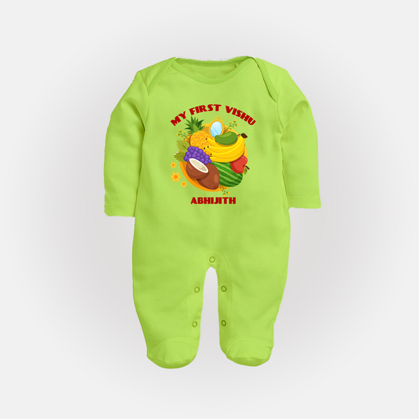 My First Vishu Baby FULL BODY SUIT – Vishu Fruits & Kani Theme - LIME GREEN - New Born (Chest 7.5")