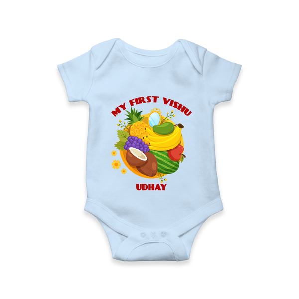 My First Vishu Baby Romper – Vishu Fruits & Kani Theme - BABY BLUE - New Born (Chest 14")