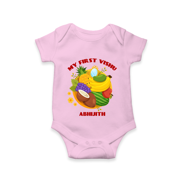 My First Vishu Baby Romper – Vishu Fruits & Kani Theme - BABY PINK - New Born (Chest 14")