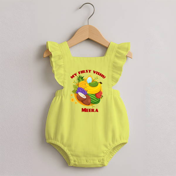 My First Vishu Baby ROMPER FROCK – Vishu Fruits & Kani Theme - PASTEL YELLOW - 0 - 3 Months Old (Chest 19")