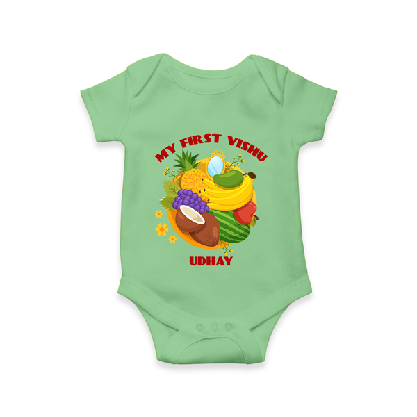 My First Vishu Baby Romper – Vishu Fruits & Kani Theme - GREEN - New Born (Chest 14")