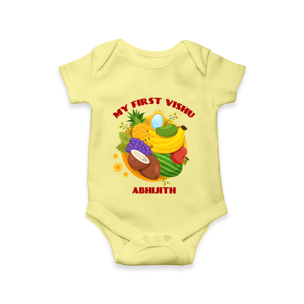 My First Vishu Baby Romper – Vishu Fruits & Kani Theme - PASTEL YELLOW - New Born (Chest 14")