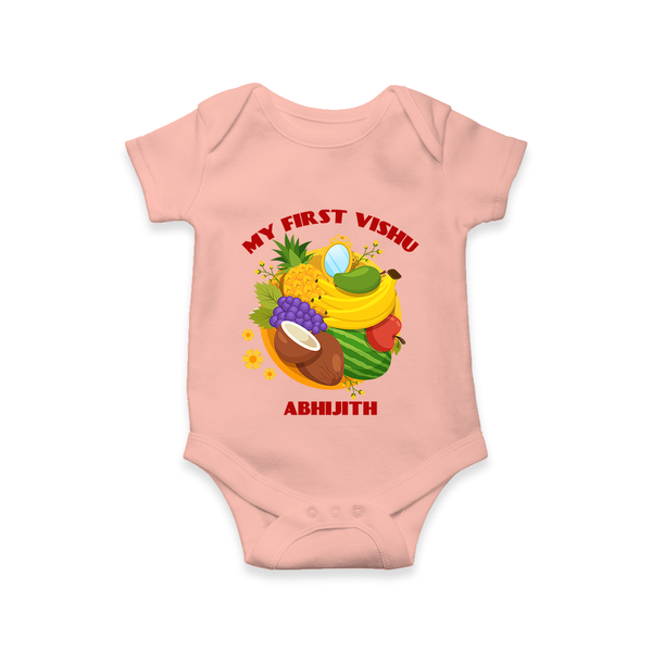 My First Vishu Baby Romper – Vishu Fruits & Kani Theme - PEACH - New Born (Chest 14")