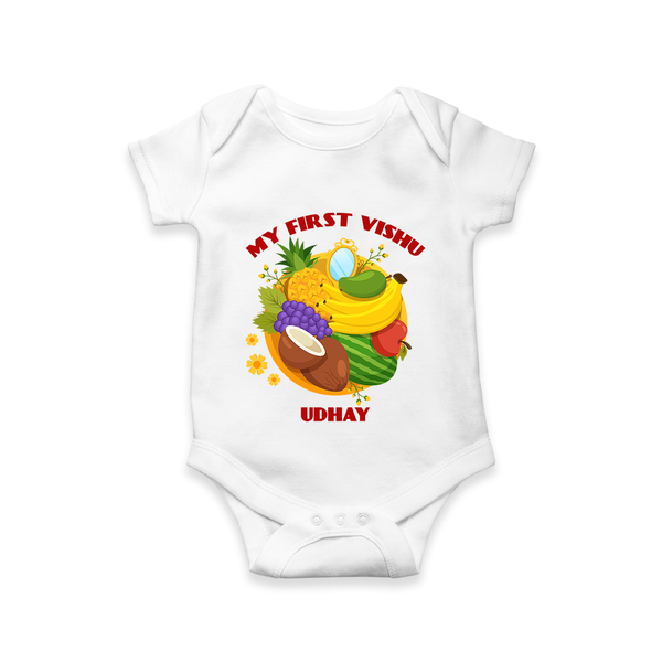 My First Vishu Baby Romper – Vishu Fruits & Kani Theme - WHITE - New Born (Chest 14")