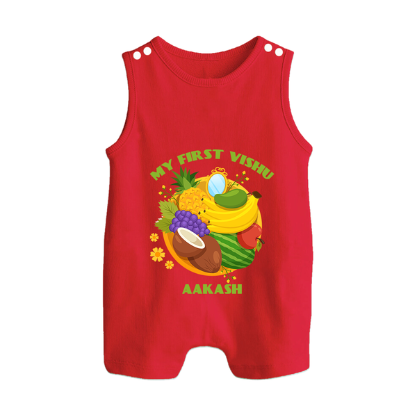 My First Vishu Baby BUTTON ROMPER – Vishu Fruits & Kani Theme - RED - New Born (Chest 18")