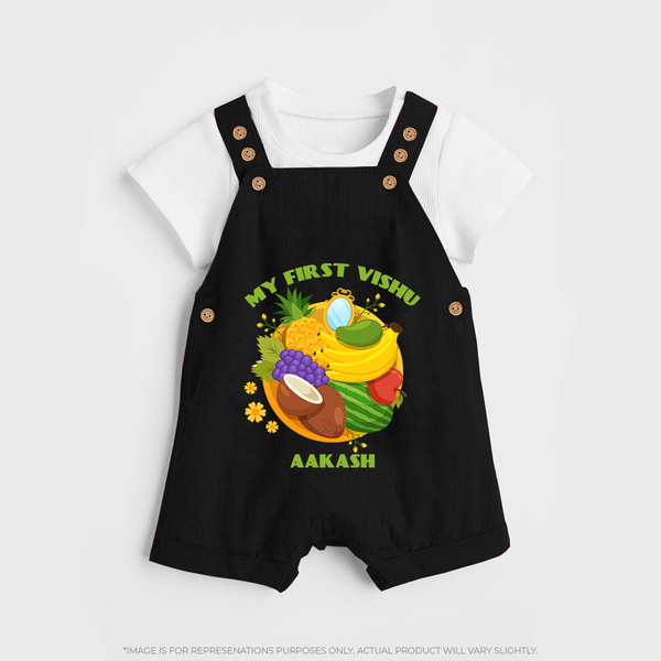 My First Vishu Baby DUNGAREE – Vishu Fruits & Kani Theme - BLACK - 0 - 5 Months Old (Chest 18")