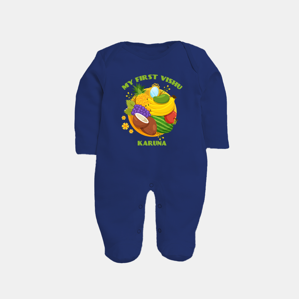 My First Vishu Baby FULL BODY SUIT – Vishu Fruits & Kani Theme - NAVY BLUE - New Born (Chest 7.5")