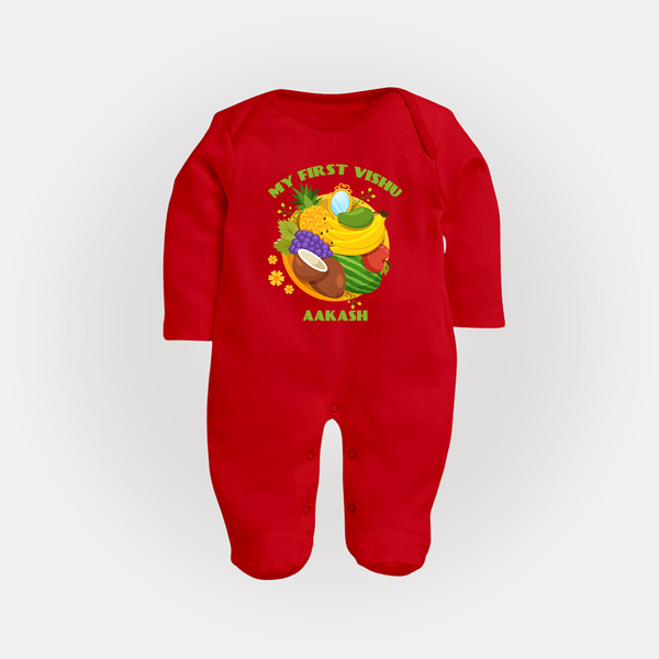 My First Vishu Baby FULL BODY SUIT – Vishu Fruits & Kani Theme - RED - New Born (Chest 7.5")