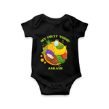My First Vishu Baby Romper – Vishu Fruits & Kani Theme - BLACK - New Born (Chest 14")