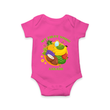 My First Vishu Baby Romper – Vishu Fruits & Kani Theme - HOT PINK - New Born (Chest 14")
