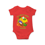 My First Vishu Baby Romper – Vishu Fruits & Kani Theme - RED - New Born (Chest 14")