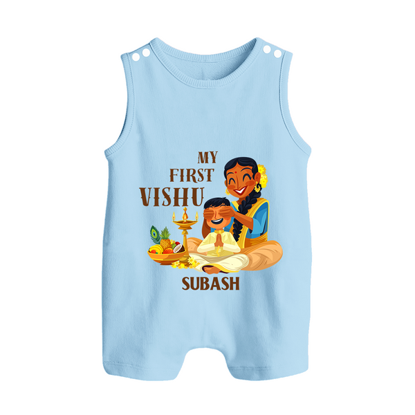 My First Vishu Baby BUTTON ROMPER – Traditional Vishu Family Celebration Theme - BABY BLUE - New Born (Chest 18")