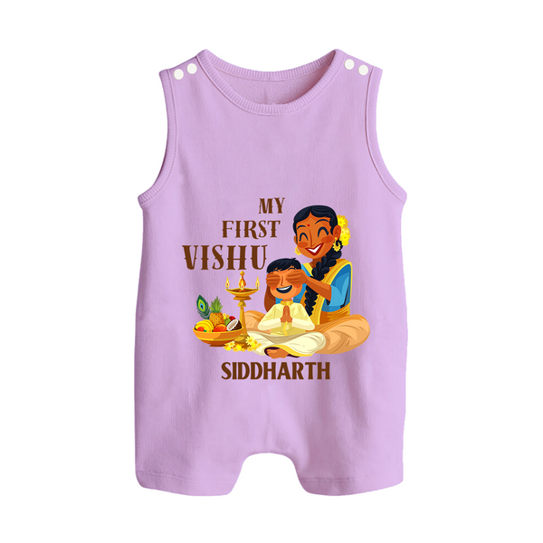 My First Vishu Baby BUTTON ROMPER – Traditional Vishu Family Celebration Theme - LILAC - New Born (Chest 18")