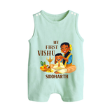 My First Vishu Baby BUTTON ROMPER – Traditional Vishu Family Celebration Theme - MINT GREEN - New Born (Chest 18")